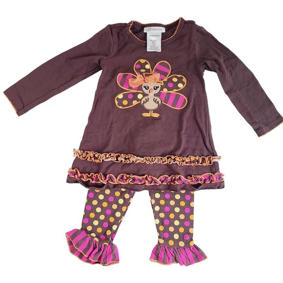 Bonnie Jean Girls 2T Fall Outfit Polka Dot Leggings & Ruffled Long Sleeve Top - Picture 1 of 7